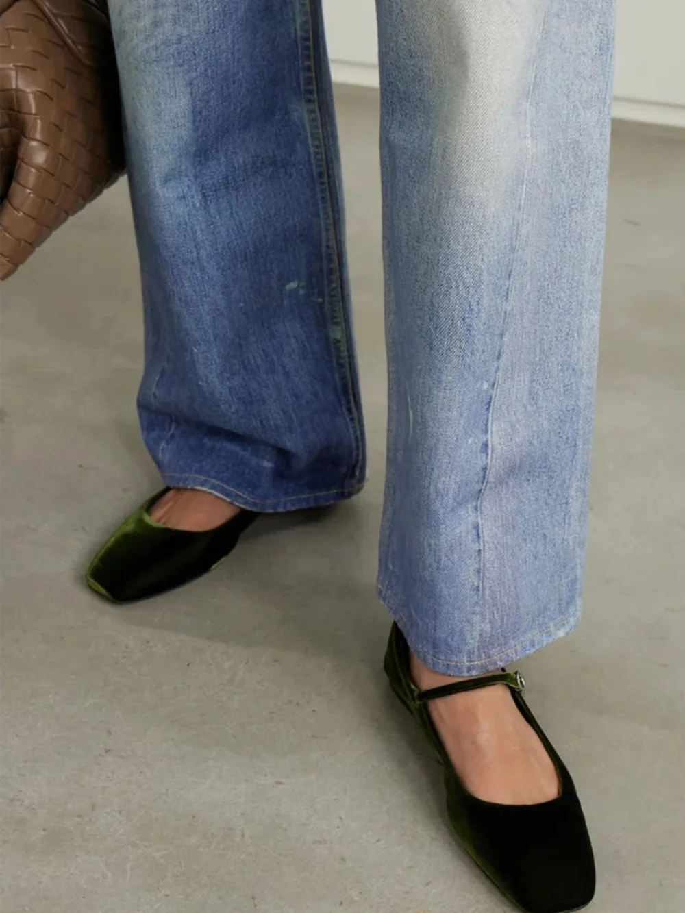 Aeyde Olive Green Velvet Mary Jane Flat